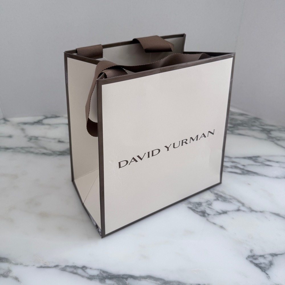 David Yurman Small Cream Brown Grosgrain Ribbon Handle Jewelry Gift Shopping Bag